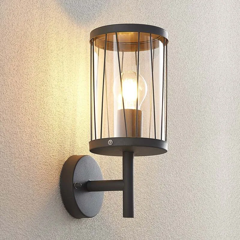 B-Ware Lindby Yonan AußenWandleuchte Gartenleuchte Terrassenlampe rund dunkelgrau E27