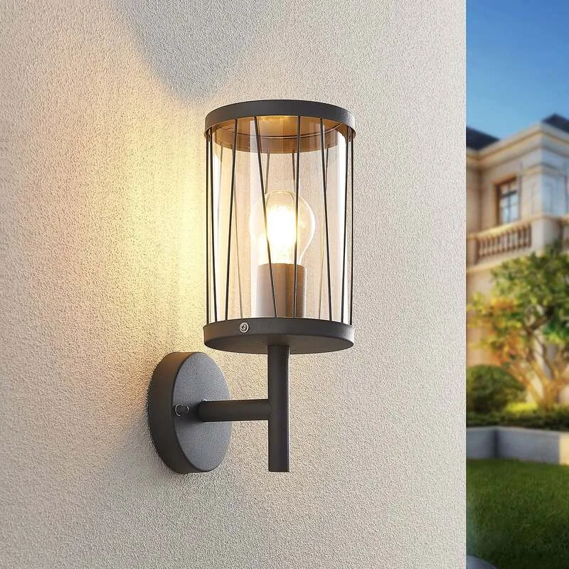 B-Ware Lindby Yonan AußenWandleuchte Gartenleuchte Terrassenlampe rund dunkelgrau E27