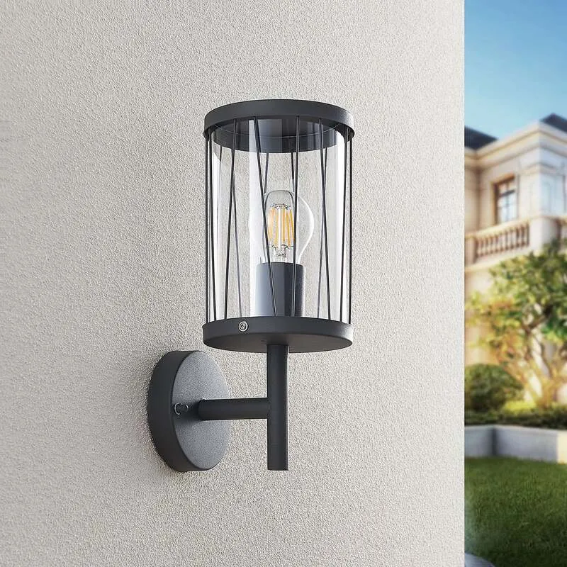 B-Ware Lindby Yonan AußenWandleuchte Gartenleuchte Terrassenlampe rund dunkelgrau E27