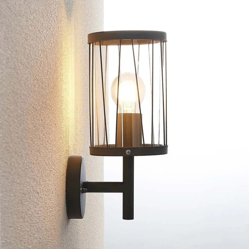 B-Ware Lindby Yonan AußenWandleuchte Gartenleuchte Terrassenlampe rund dunkelgrau E27
