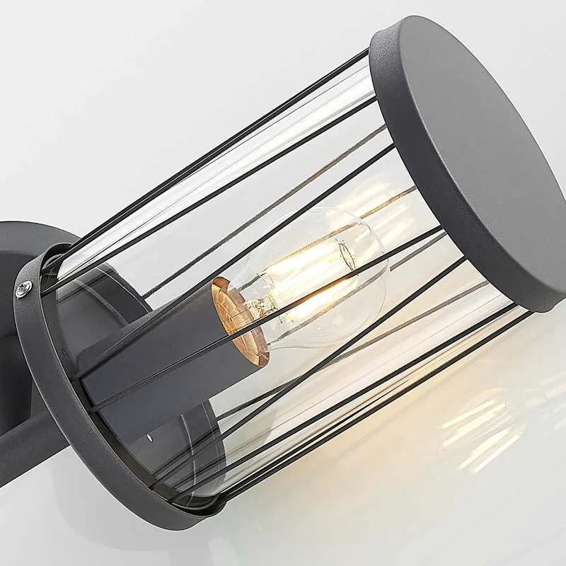 B-Ware Lindby Yonan AußenWandleuchte Gartenleuchte Terrassenlampe rund dunkelgrau E27