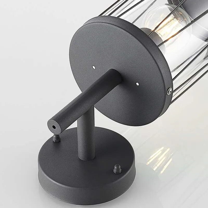 B-Ware Lindby Yonan AußenWandleuchte Gartenleuchte Terrassenlampe rund dunkelgrau E27