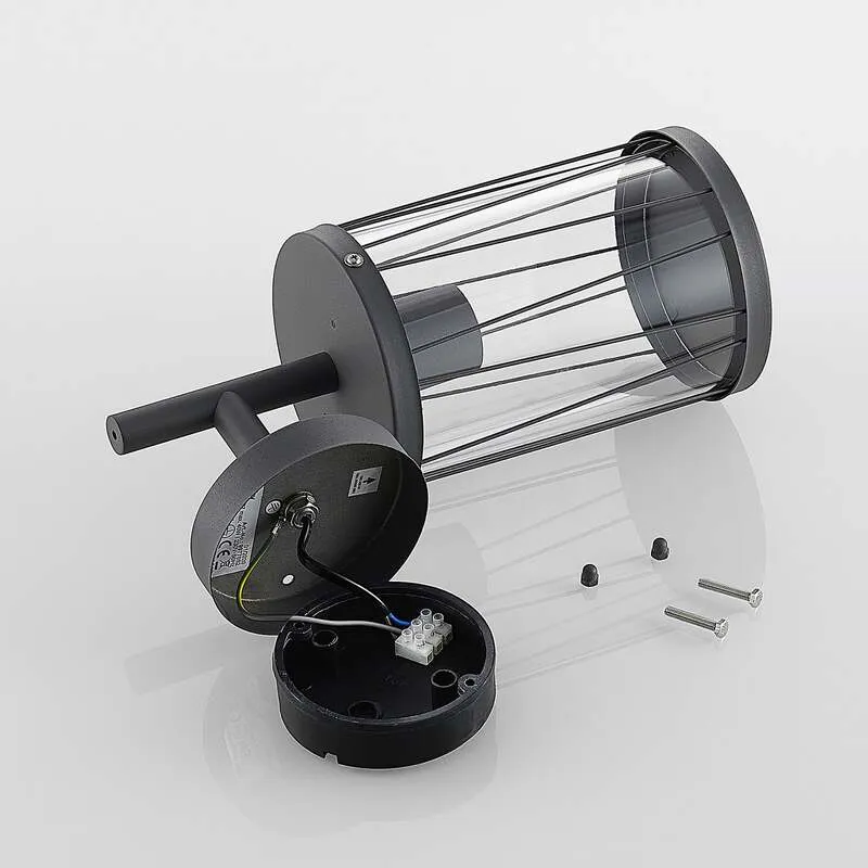 B-Ware Lindby Yonan AußenWandleuchte Gartenleuchte Terrassenlampe rund dunkelgrau E27