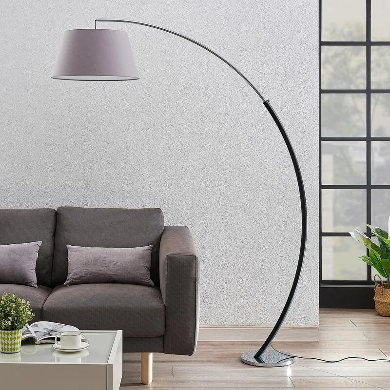 Lucande Evelyna Bogen-Stehleuchte Bogenlampe Stehlampe Leselampe Schirm grau E27