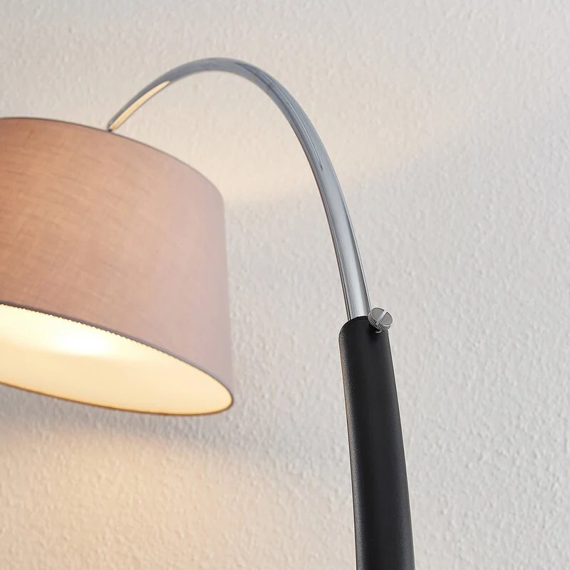 Lucande Evelyna Bogen-Stehleuchte Bogenlampe Stehlampe Leselampe Schirm grau E27