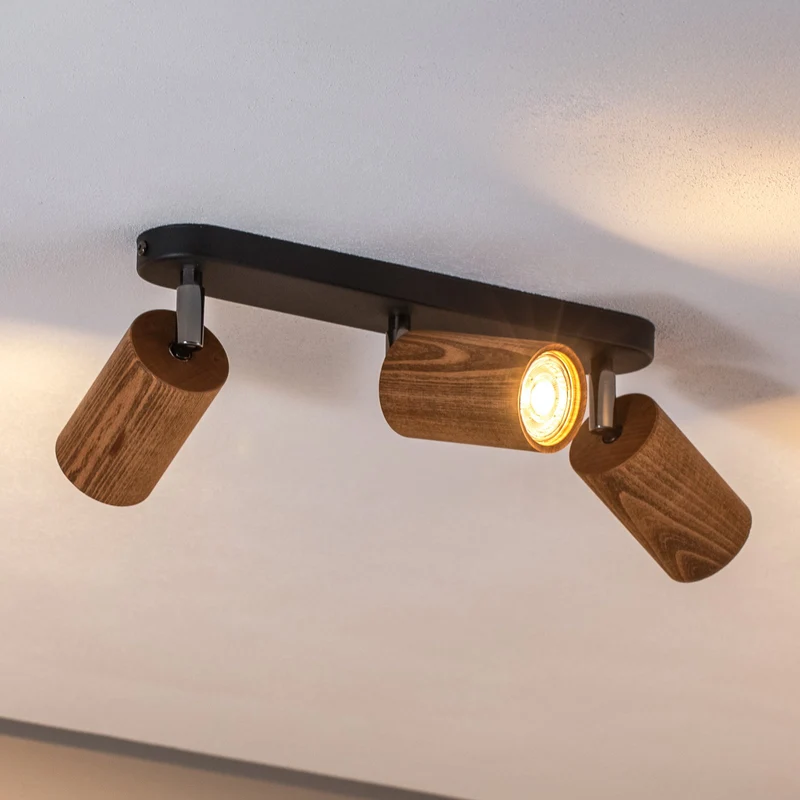 B-Ware Nise Deckenleuchte Lampe LED Deckenbeleuchtung länglich Stahl schwarz Holz