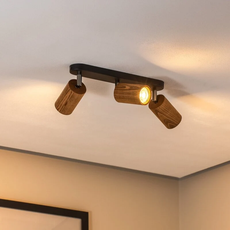B-Ware Nise Deckenleuchte Lampe LED Deckenbeleuchtung länglich Stahl schwarz Holz