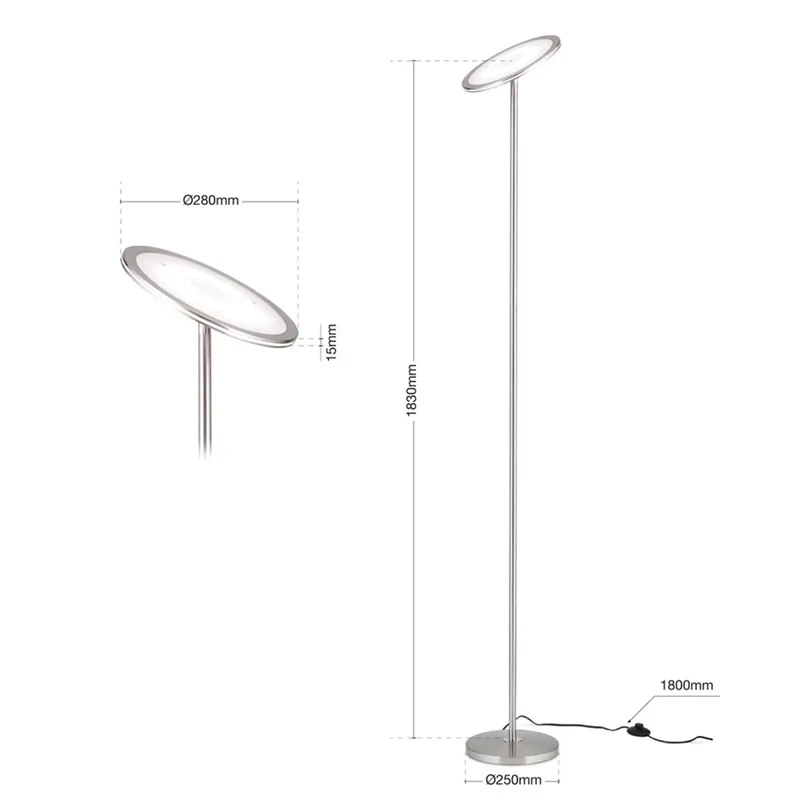 Oscar Deckenfluter Stehlampe LED dimmbar Kopf justierbar nickel matt Stahl538