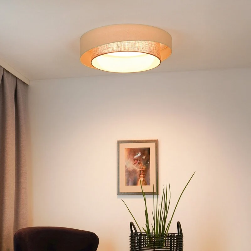 B-Ware Duolla LED-Deckenleuchte Luneta S Fernbedienung Jute beige Ø60cm SIEHE TEXT/F590