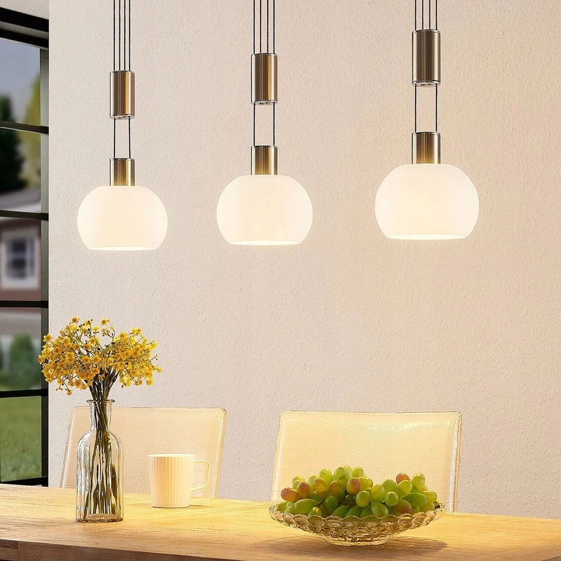 B-Ware Dreiflammige LED Pendellampe Hängeleuchte Lindby Aurell Glas Nickel Esszimmer Op