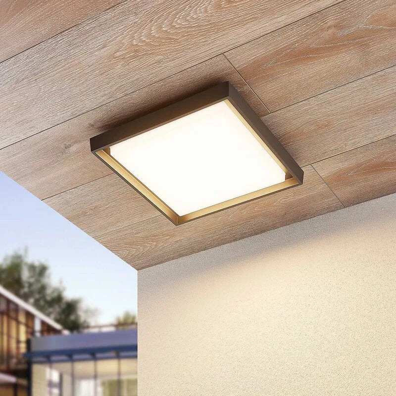 B-Ware Lucande Deckenleuchte Lampe LED Außen dunkelgrau weiß Aluminiumdruckguss quadrat