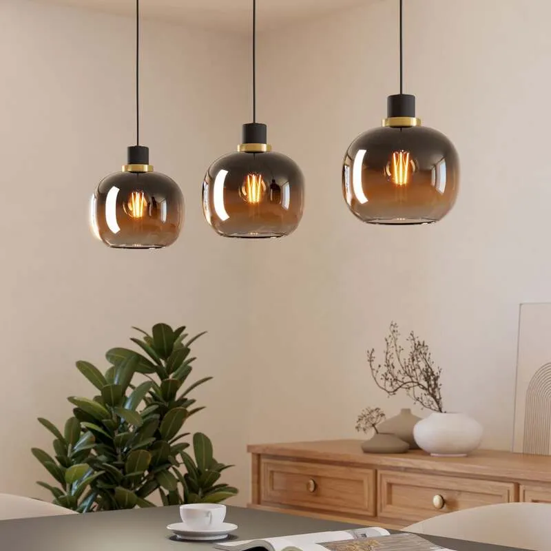 B-Ware EGLO Hängelampe Pendelleuchte Oilella schwarz braun Glas Länge 95 cm 3-flam413