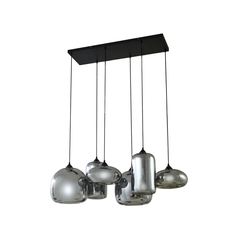 B-Ware Lindby Hängeleuchte Pendellampe Marla Glas rauchgrau 6fl 108cm E27 dimmbar240