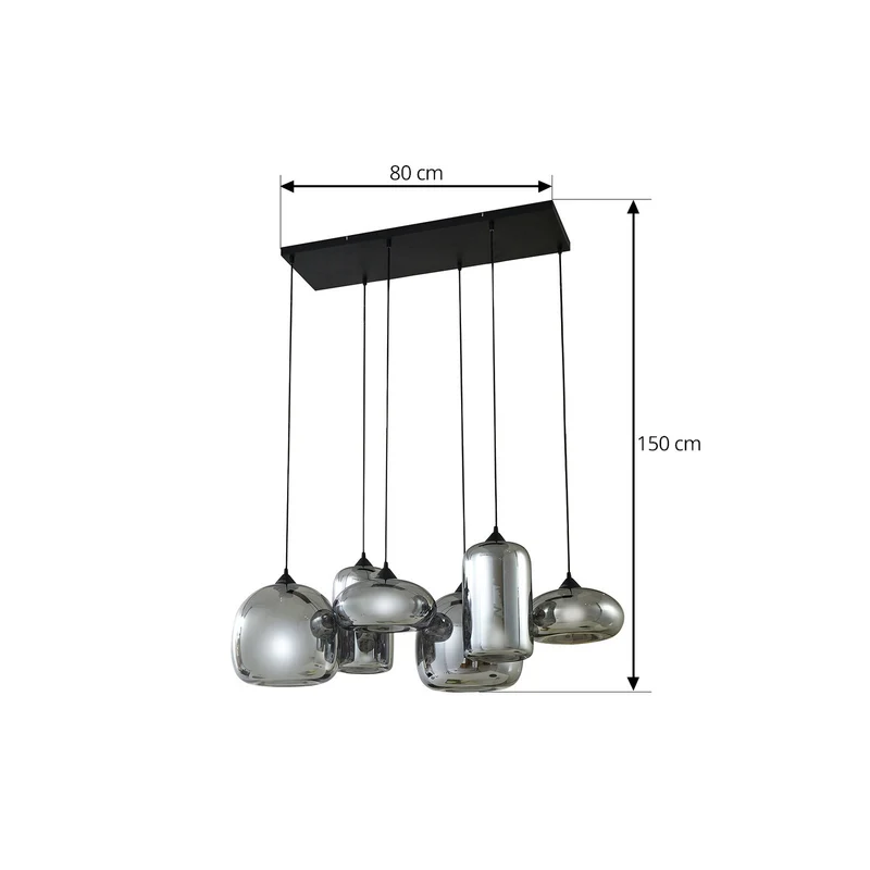 B-Ware Lindby Hängeleuchte Pendellampe Marla Glas rauchgrau 6fl 108cm E27 dimmbar240