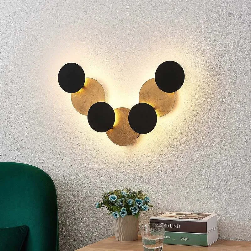 Lindby Wandleuchte Wandlampe LED Grazyna Schwarz Gold Wohnraum indirekte Bele420