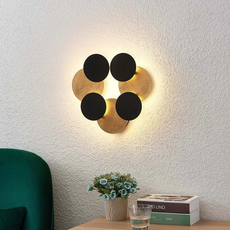 Lindby Wandleuchte Wandlampe LED Grazyna Schwarz Gold Wohnraum indirekte Bele420