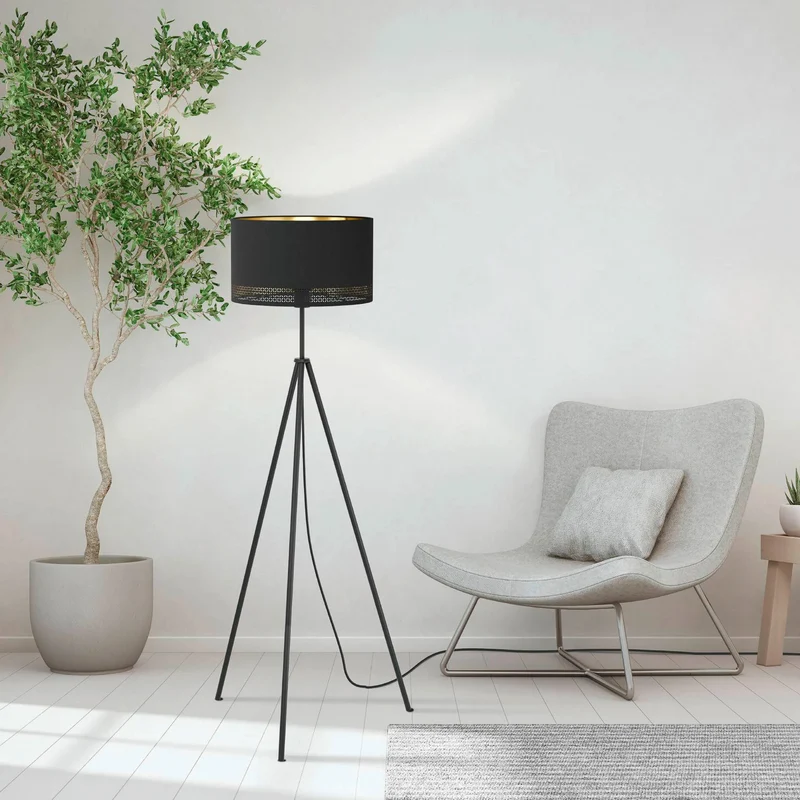 B-Ware EGLO Stehleuchte Esteperra Stehlampe Standleuchte Leuchte Dreibein schwarz/gold