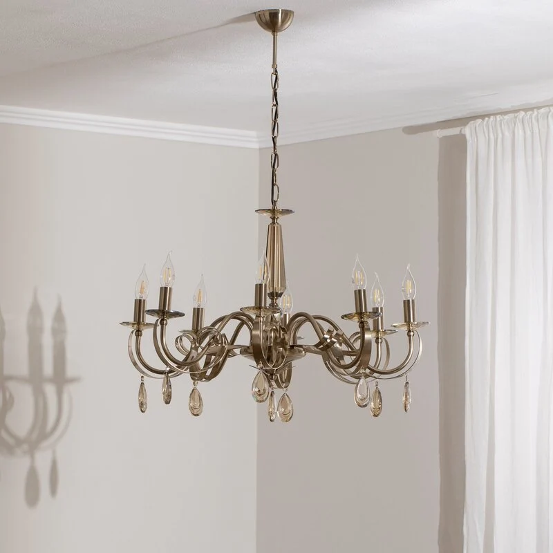 B-Ware Castro Kronleuchter Lampe messing antik 8-flammig Esszimmer Beleuchtung