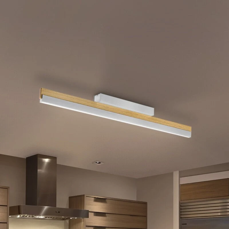 B-Ware Quitani Deckenleuchte Deckenlampe LED Keijo Eiche Nickel Matt Holz Lampe Wohnzim