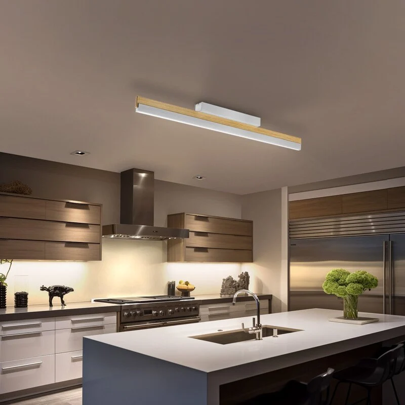 B-Ware Quitani Deckenleuchte Deckenlampe LED Keijo Eiche Nickel Matt Holz Lampe Wohnzim