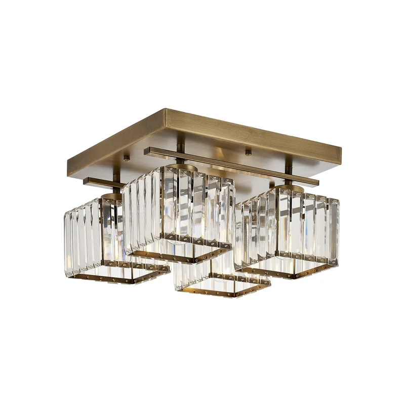 B-Ware Deckenlampe Leuchte antikgold Eisen Kristallglas Beleuchtung Quadrat Lampe Spot