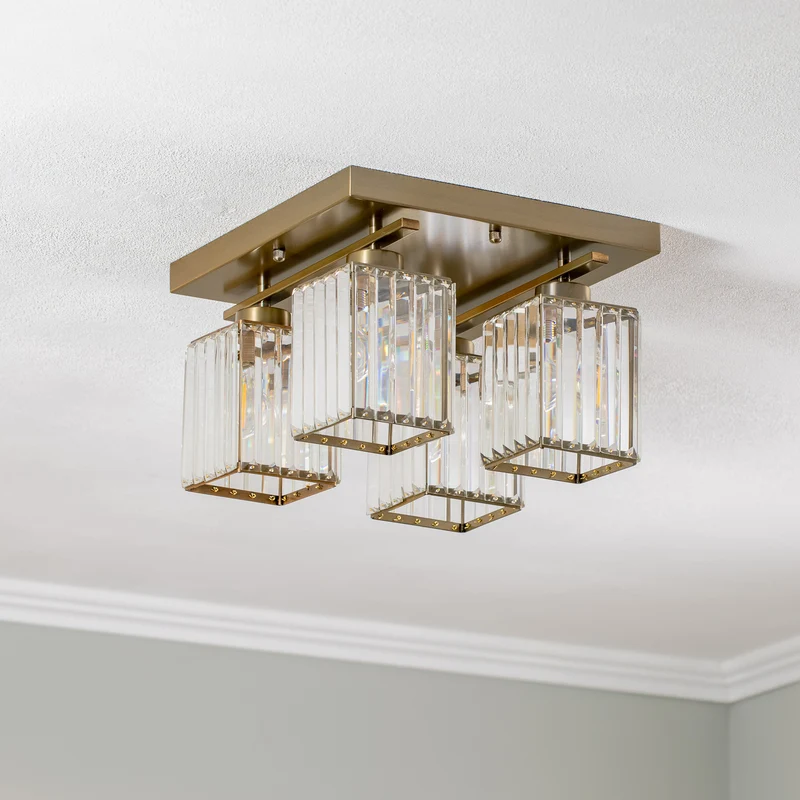 B-Ware Deckenlampe Leuchte antikgold Eisen Kristallglas Beleuchtung Quadrat Lampe Spot