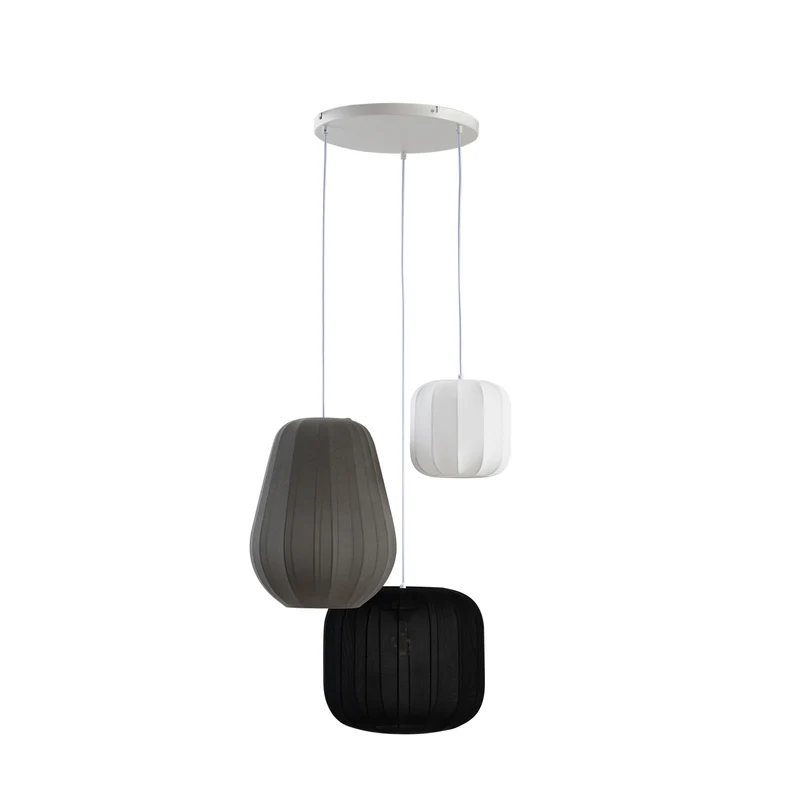B-Ware Lindby Hängelampe Pendelleuchte Lampe schwarz weiß grau Textil 60cm 3-flammig125
