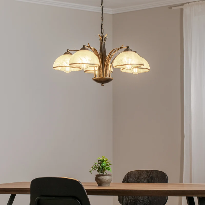 B-Ware Kronleuchter Korfu Leuchte Lampe 5-flg Ø 68 cm goldfarben antik Esszimmer