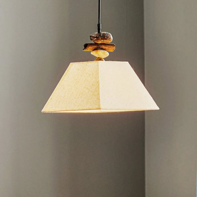 B-Ware Hängelampe Seregon mit Textilschirm und Steindekor Deckenlampe Deckenleuchte