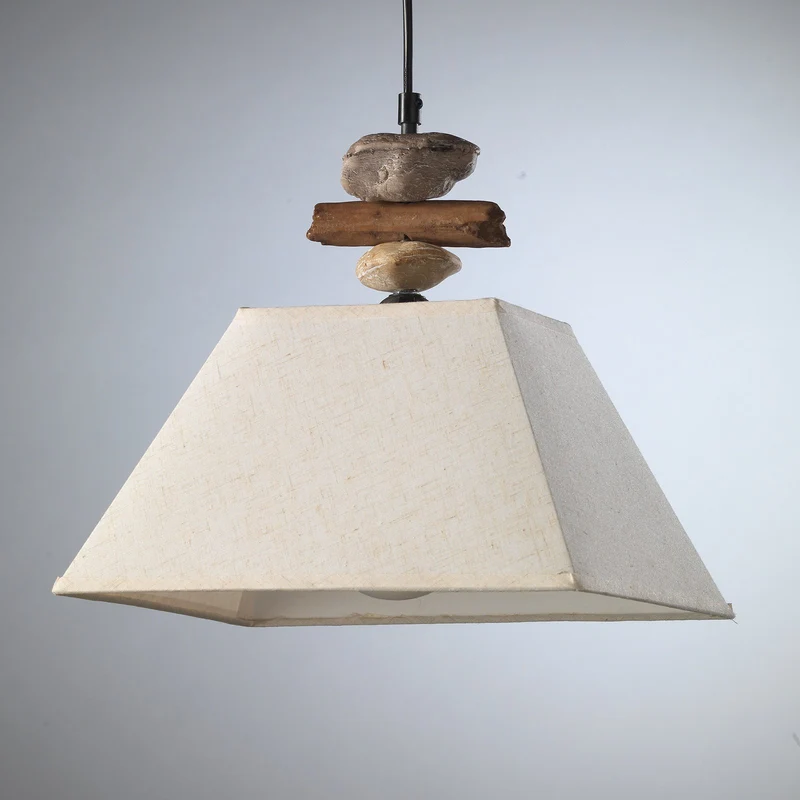 B-Ware Hängelampe Seregon mit Textilschirm und Steindekor Deckenlampe Deckenleuchte