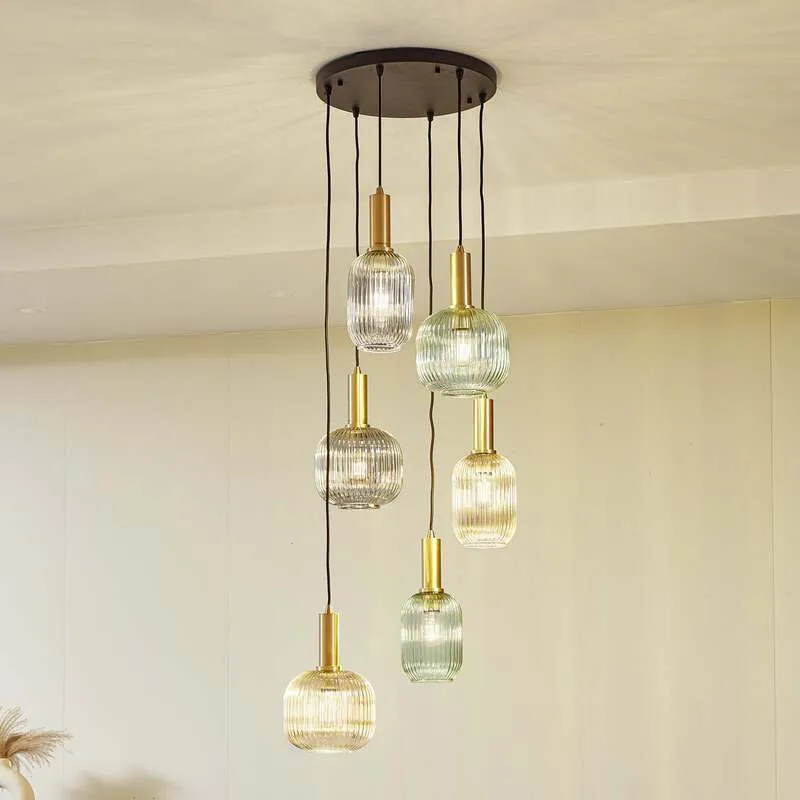 B-Ware Lindby Hängeleuchte Doroteo amber grau Glas Deckenlampe Lampe SIEHE TEXT/FOTO
