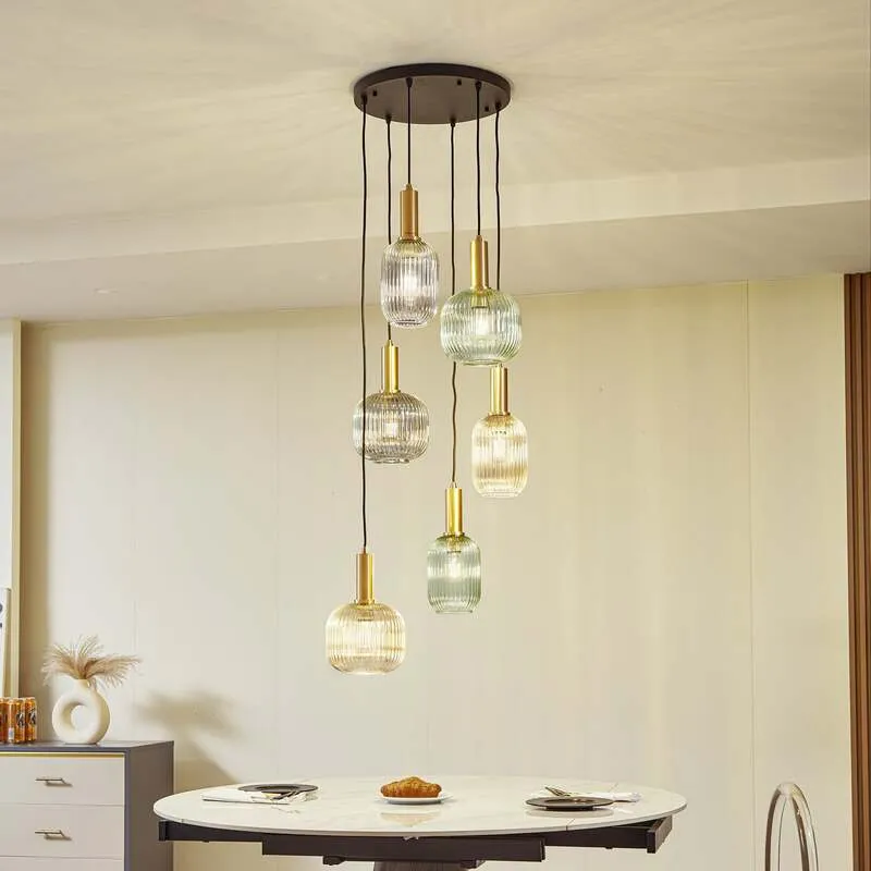 B-Ware Lindby Hängeleuchte Doroteo amber grau Glas Deckenlampe Lampe SIEHE TEXT/FOTO