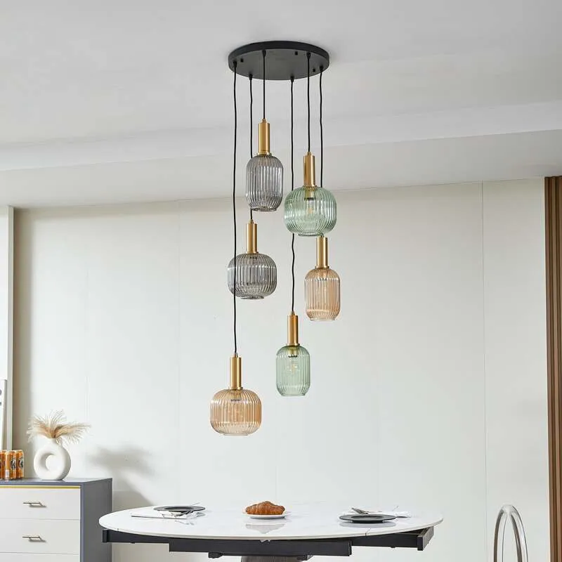 B-Ware Lindby Hängeleuchte Doroteo amber grau Glas Deckenlampe Lampe SIEHE TEXT/FOTO