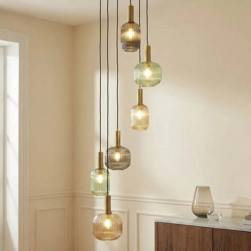 B-Ware Lindby Hängeleuchte Doroteo amber grau Glas Deckenlampe Lampe SIEHE TEXT/FOTO