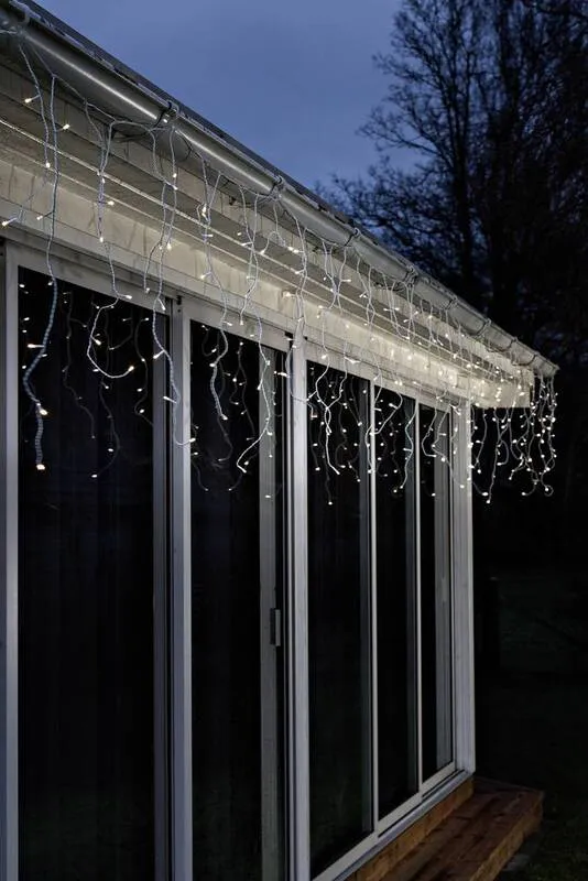 B-Ware Konstsmide Lichtervorhang-Eisregen Außen 1,5 V 80 LED Warm-Weiß 300cm 12 STÜCK