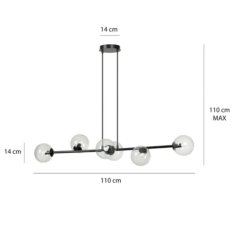 B-Ware EMIBIG LIGHTING Hängeleuchte Glassy Hängelampe 6-flammig schwarz klar Glas 110cm