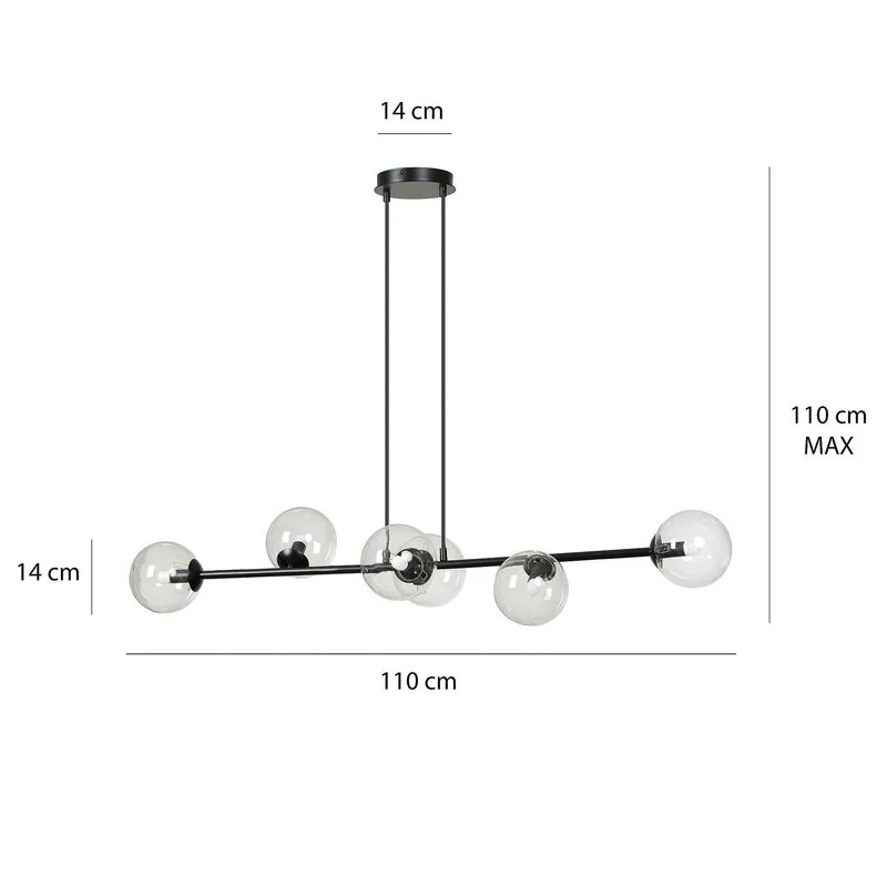 B-Ware EMIBIG LIGHTING Hängeleuchte Glassy Hängelampe 6-flammig schwarz klar Glas 110cm
