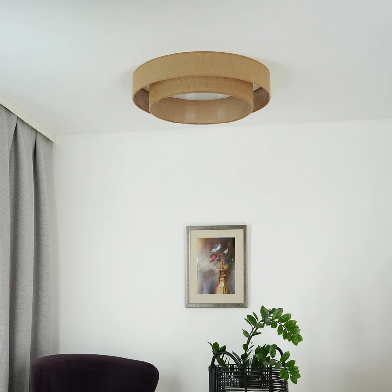 B-Ware LED Deckenleuchte Lampe Luneta Textil braun Jute Fernbedienung dimmbar 60 cm