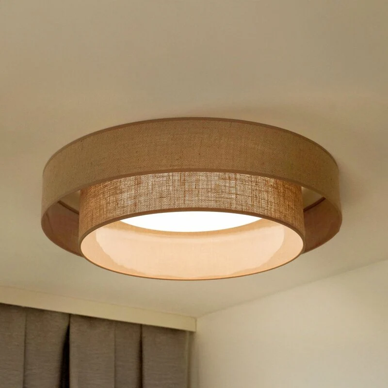 B-Ware LED Deckenleuchte Lampe Luneta Textil braun Jute Fernbedienung dimmbar 60 cm