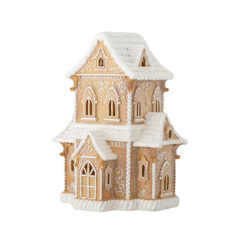 B-Ware Bloomingville Dekohaus Häuschen Weihnachtsdekoration Licht braun Polyresin 37cm