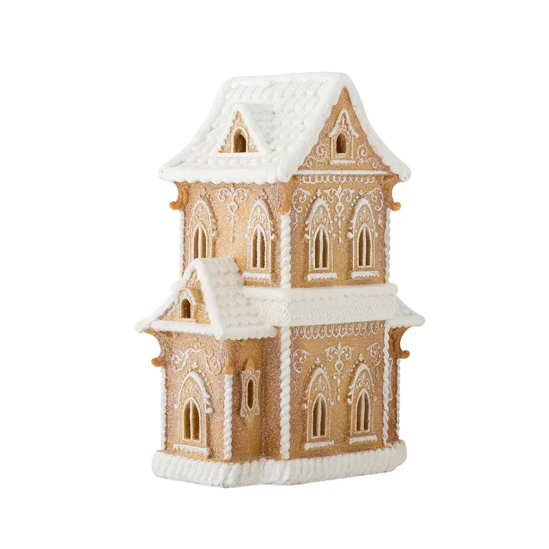 B-Ware Bloomingville Dekohaus Häuschen Weihnachtsdekoration Licht braun Polyresin 37cm