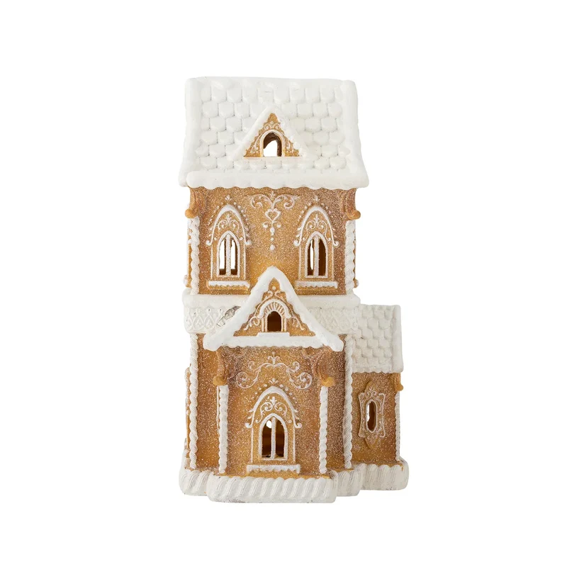 B-Ware Bloomingville Dekohaus Häuschen Weihnachtsdekoration Licht braun Polyresin 37cm