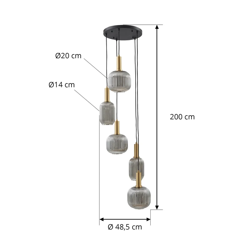 B-Ware Lindby Hängeleuchte Pendelleuchte Doroteo 5 flammig grau Glas