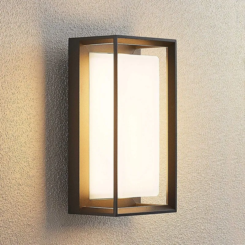 B-Ware Lucande Wandleuchte Außenleuchte LED Lampe Wandlampe dunkelgrau Glas IP65