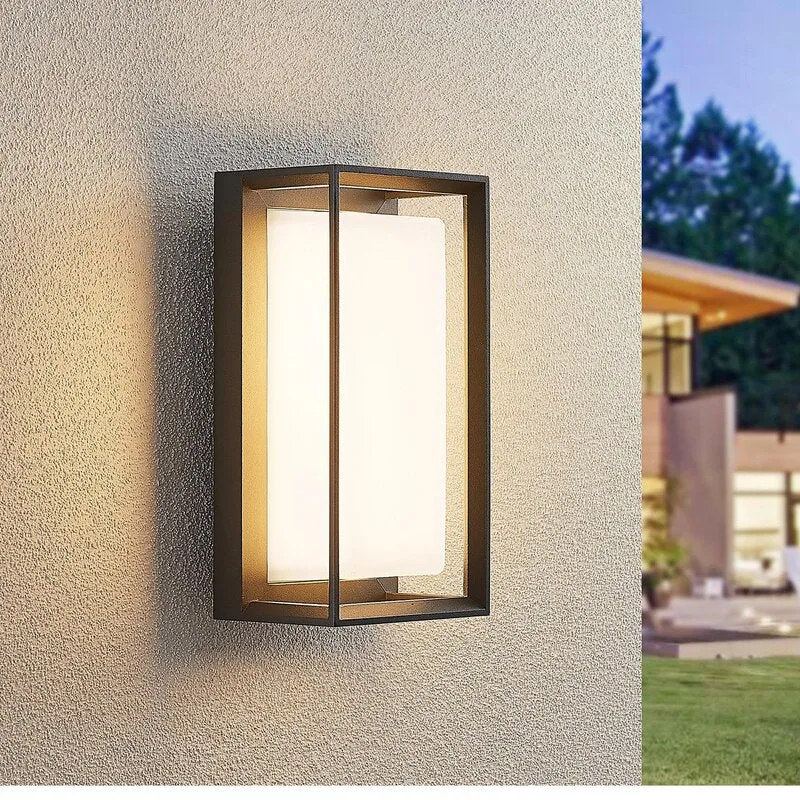 B-Ware Lucande Wandleuchte Außenleuchte LED Lampe Wandlampe dunkelgrau Glas IP65