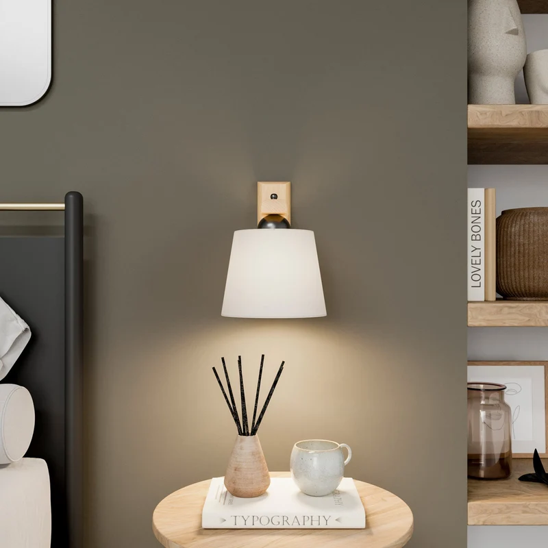 B-Ware Euluna Wandleuchte Sweden mit Holzgestell eiche rustikal Wandlampe Lampe Leuc141