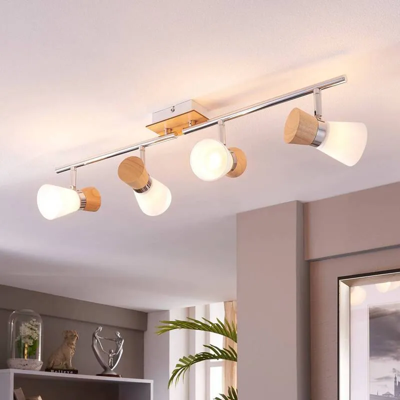 B-Ware Lampenwelt Holz-Deckenstrahler Vivica 4-fl. Deckenlampe Deckenlampe Strahler