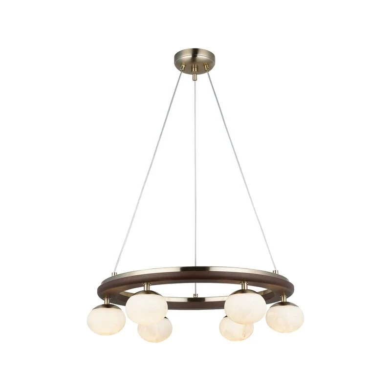 B-Ware Lucea Hängeleuchte Tolosa 52 cm 6-flammig Glas Holz Deckenlampe SIEHE TEXT/FOTO