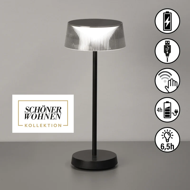 B-Ware Schöner Wohnen Tischleuchte Lampe LED Akku Torre Schwarz Dimmer USB Außen Innen
