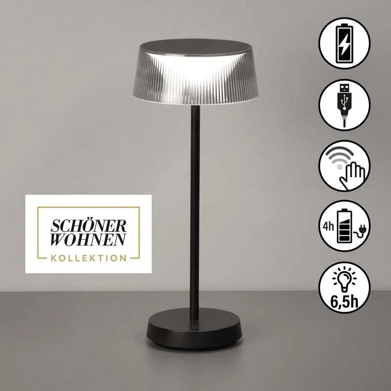 B-Ware Schöner Wohnen Tischleuchte Lampe LED Akku Torre Schwarz Dimmer USB Außen Innen